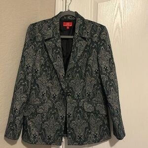 Oscar De La Renta Vintage Womens Jacket Blazer Dark Teal Black Metallic Size 10